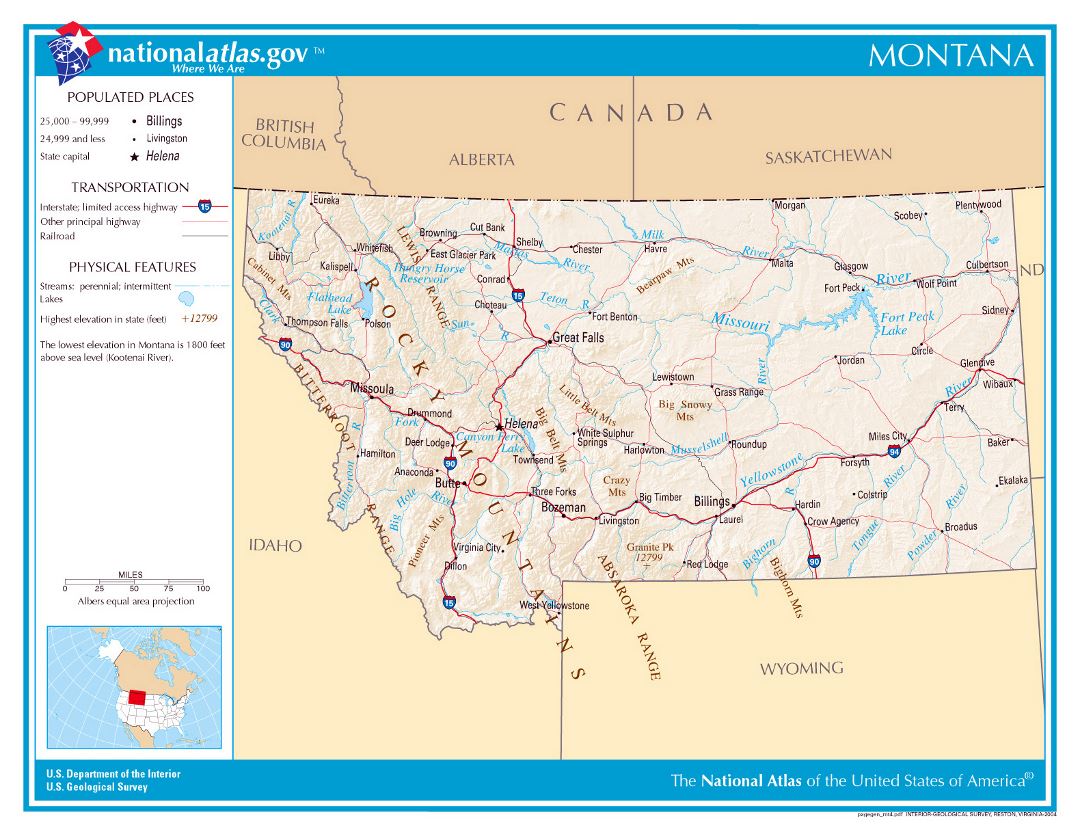 Large detailed map of Montana state