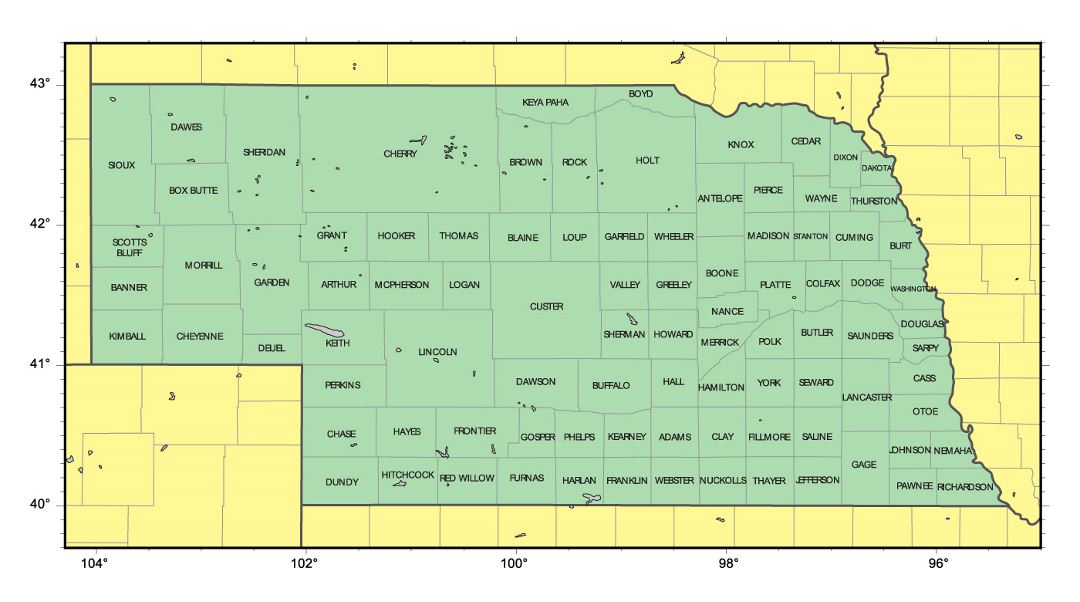 Detailed administrative map of Nebraska state