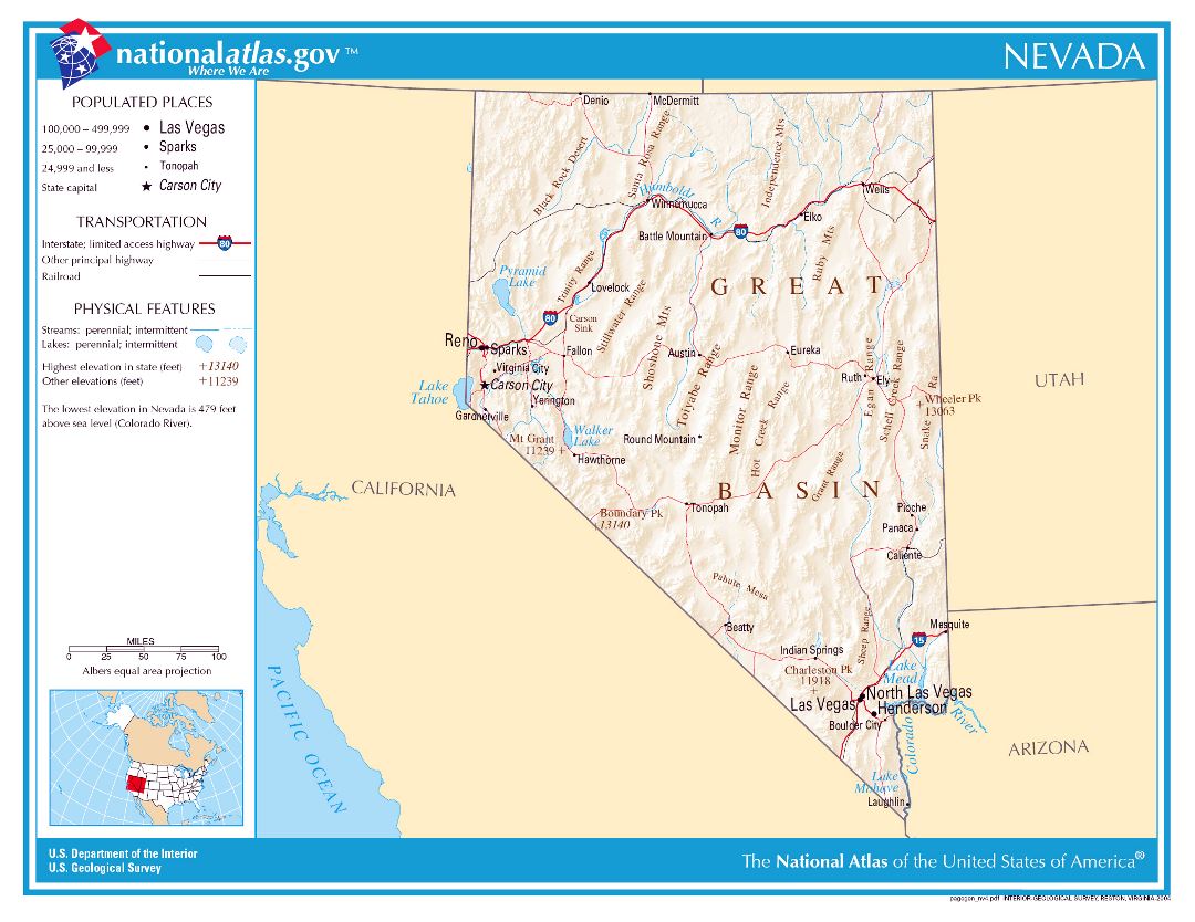 Large detailed map of Nevada state