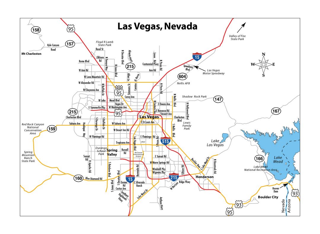 Detailed road map of Las Vegas