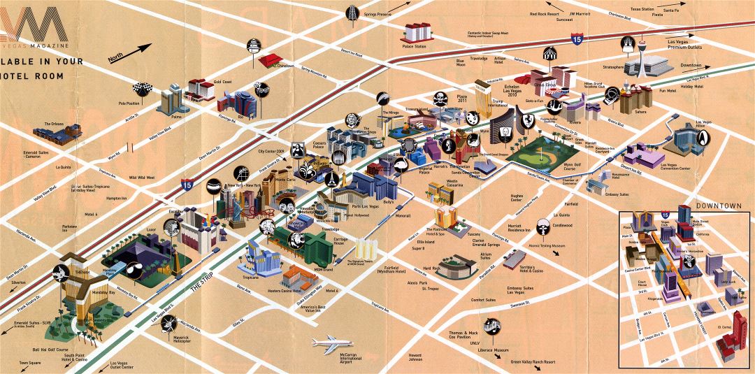 Large detailed tourist map of Las Vegas city