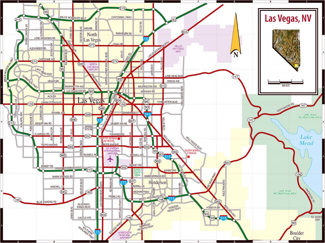 Large road map of Las Vegas city
