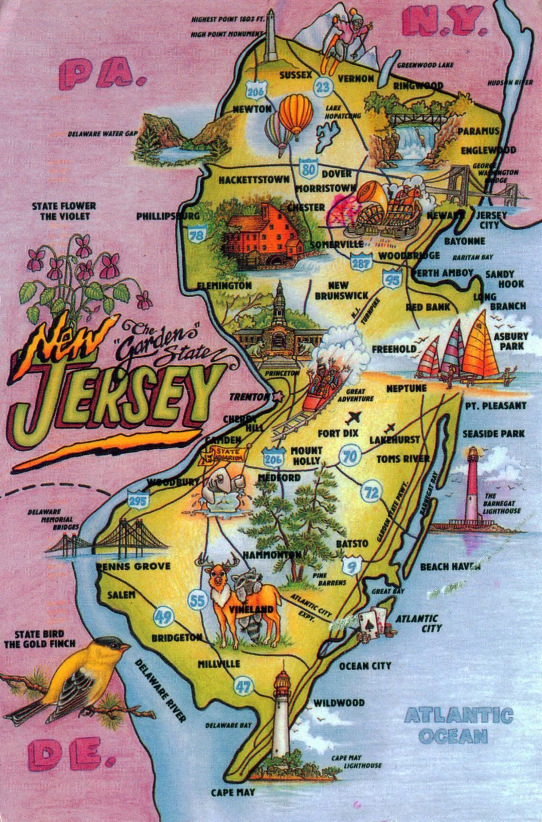 Detailed tourist illustrated map of New Jersey state