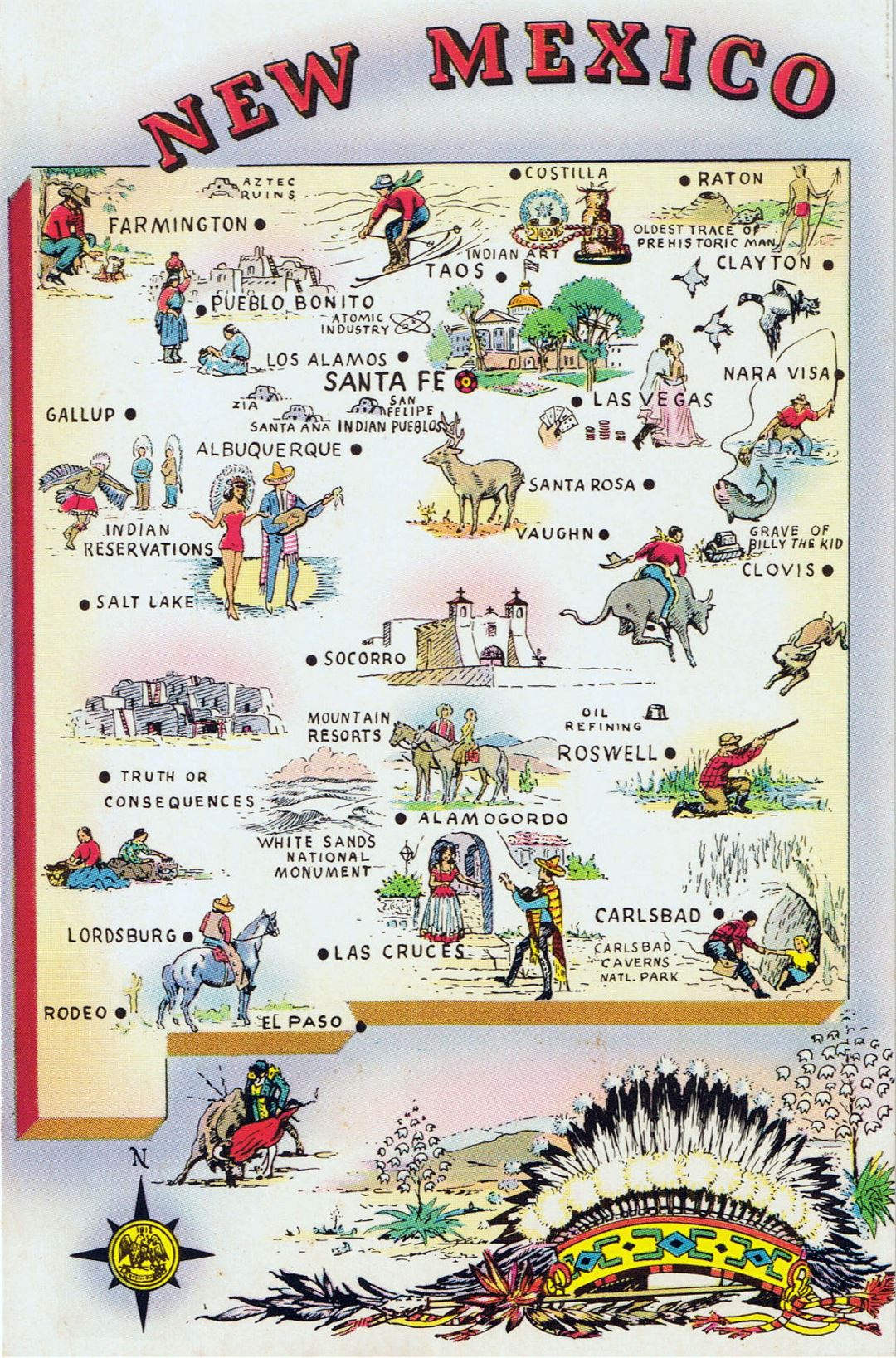 Detailed tourist illustrated map of New Mexico state