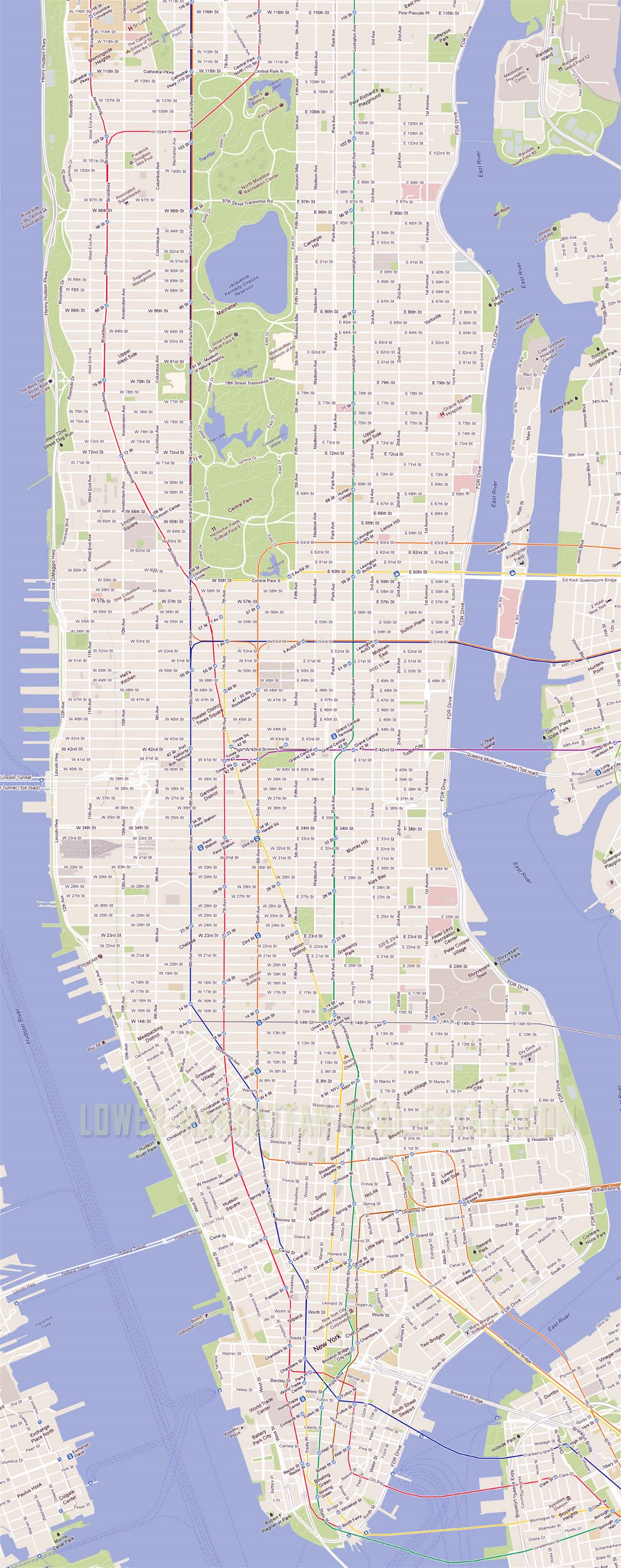 Detailed road map of Manhattan, NYC