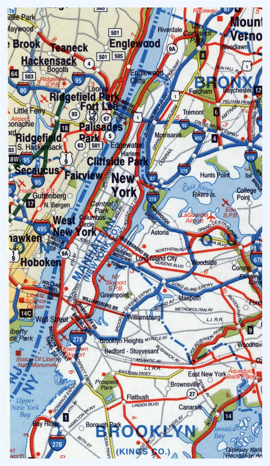 Highways map of Manhattan and surrounding area