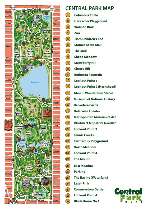 Large detailed map of attractions in Central Park, New York city