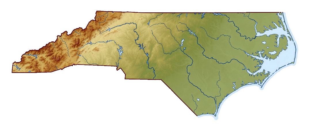 Large relief map of North Carolina state