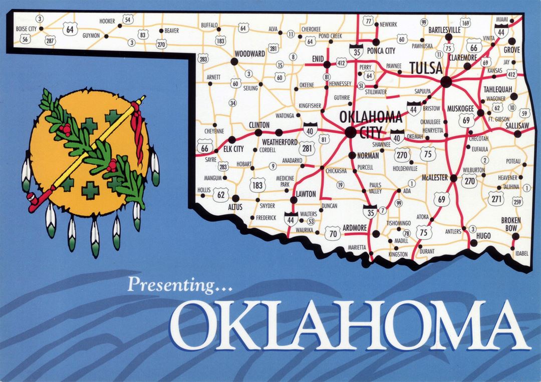 Detailed map of Oklahoma state with roads and highways