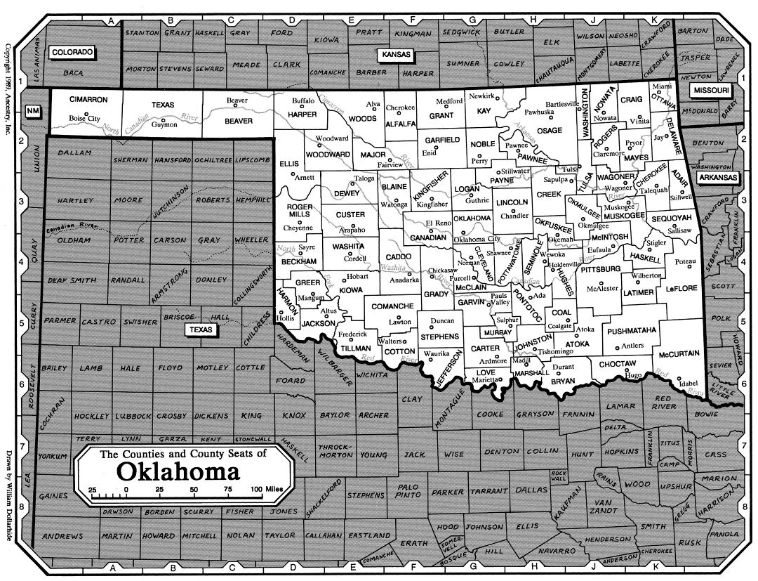 Large detailed administrative map of Oklahoma state