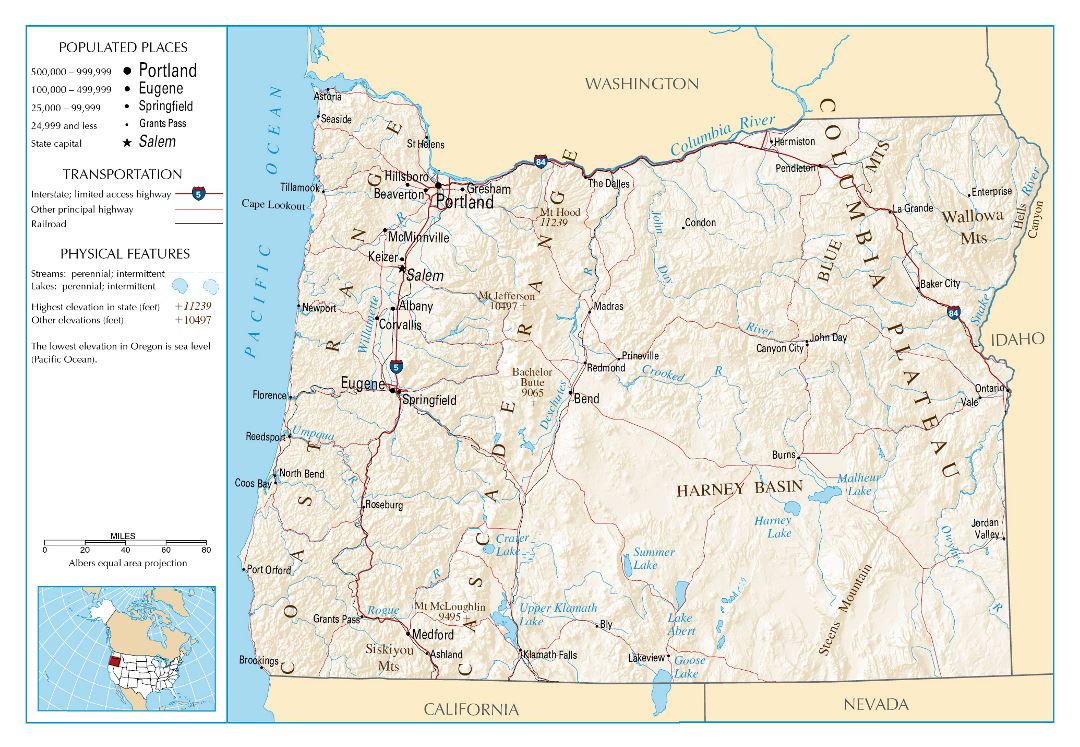 Large detailed map of Oregon state