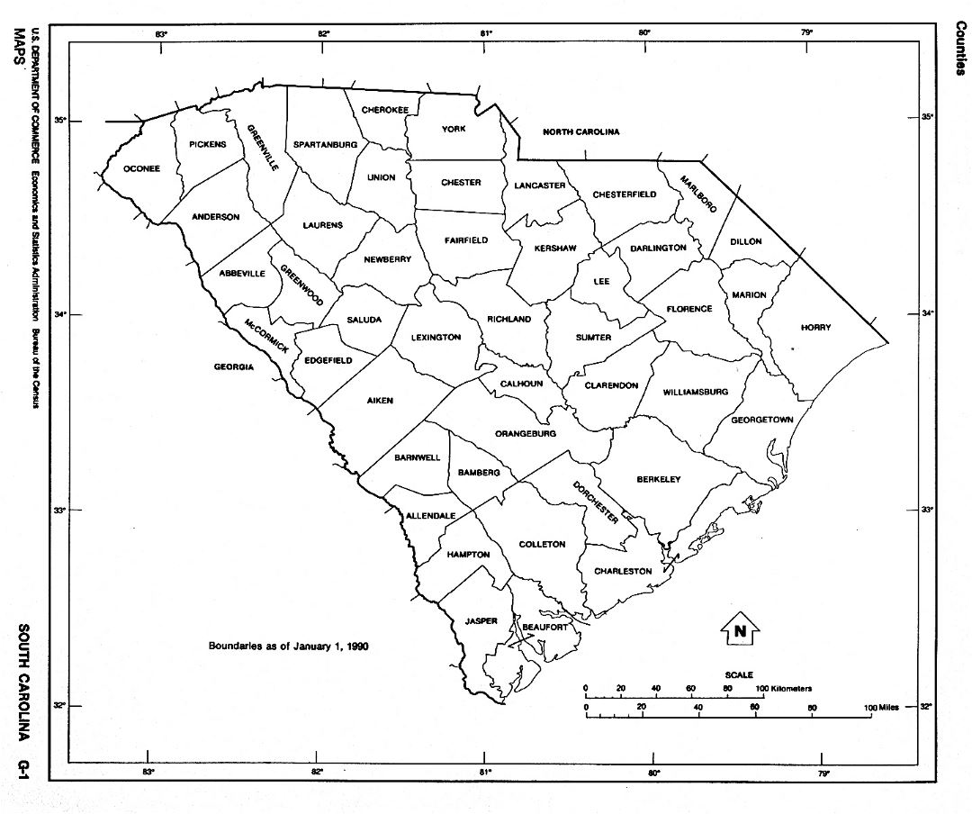 Detailed administrative map of South Carolina state