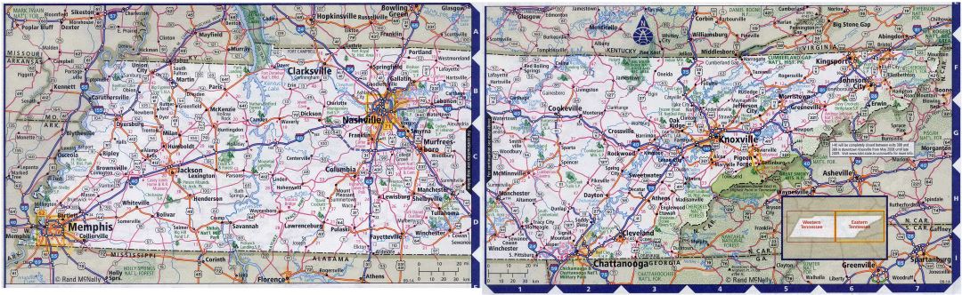 Large detailed roads and highways map of Tennessee state with all cities