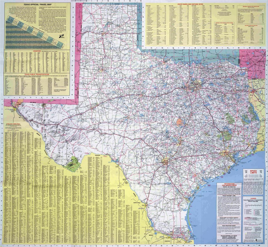 Large road map of the state of Texas