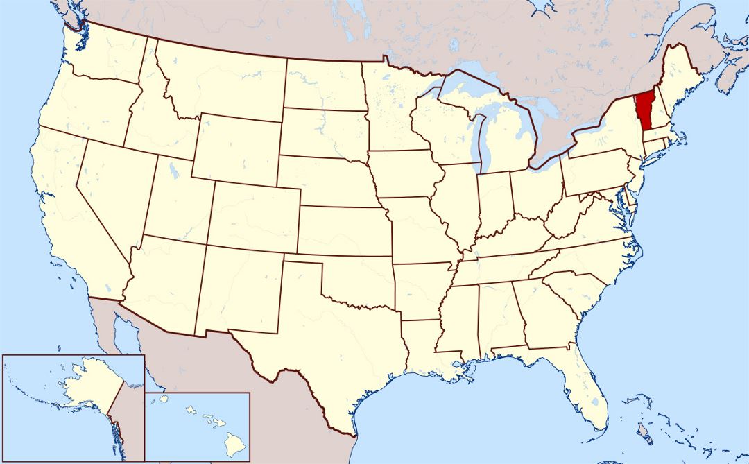 Detailed location map of Vermont state
