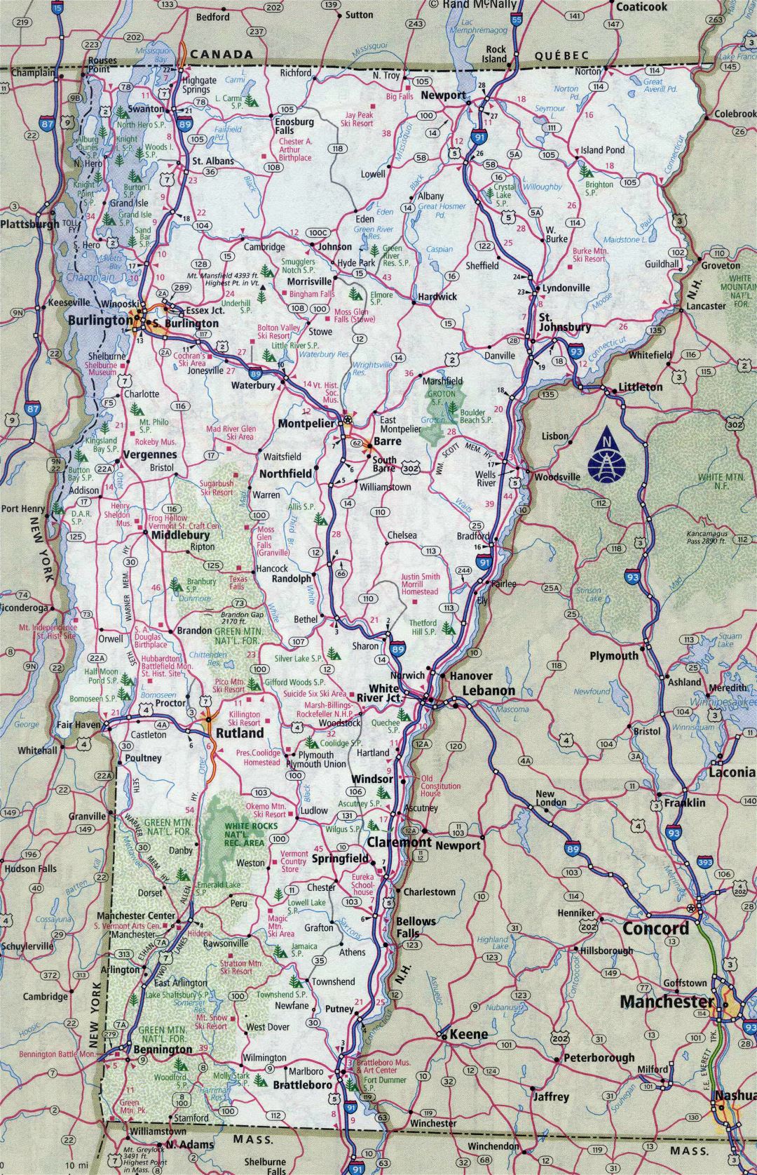 Large detailed roads and highways map of Vermont state with all cities