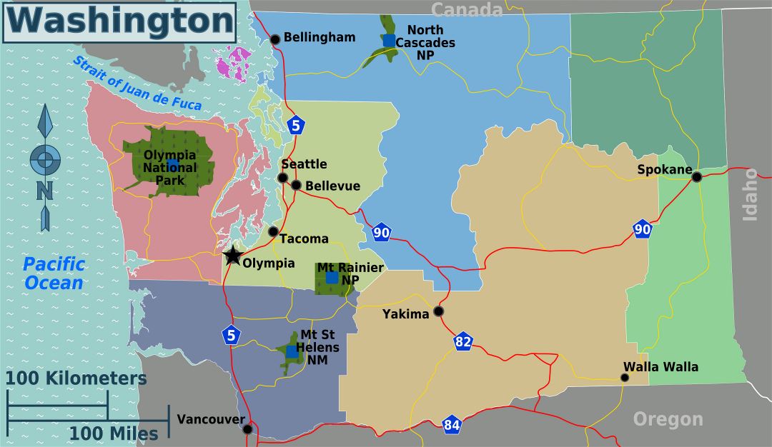 Large regions map of Washington state