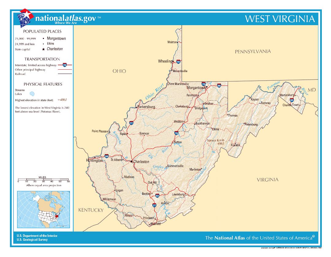 Large detailed map of West Virginia state