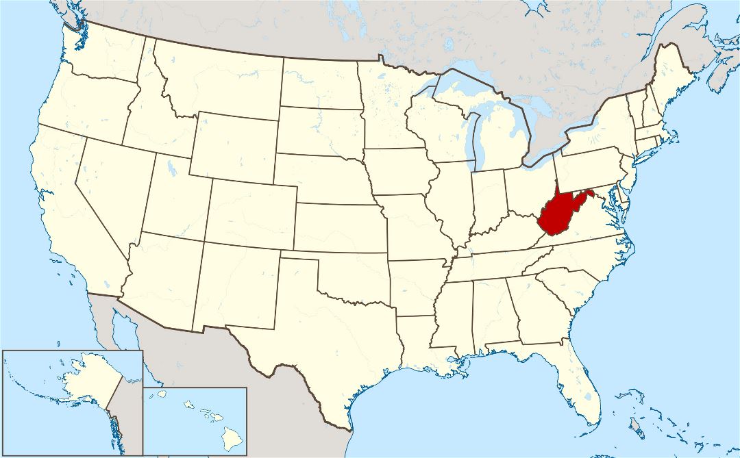 Large location map of the state of West Virginia