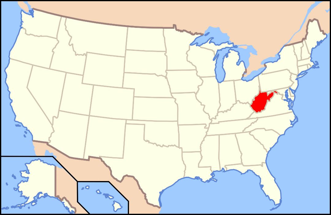 Large location map of West Virginia state