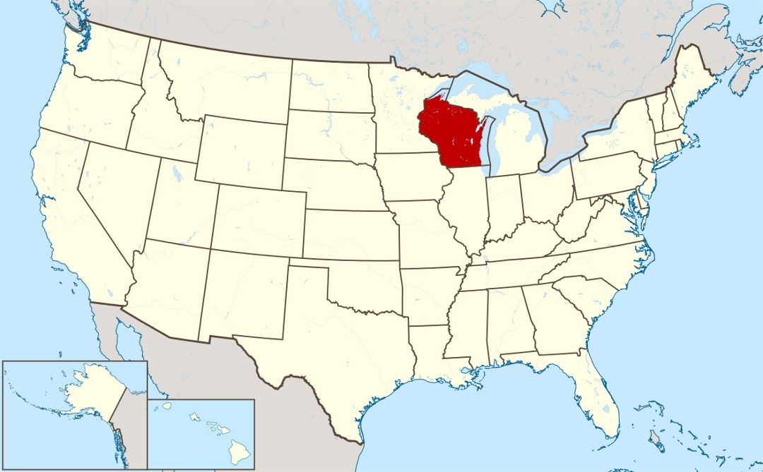 Detailed location map of Wisconsin state