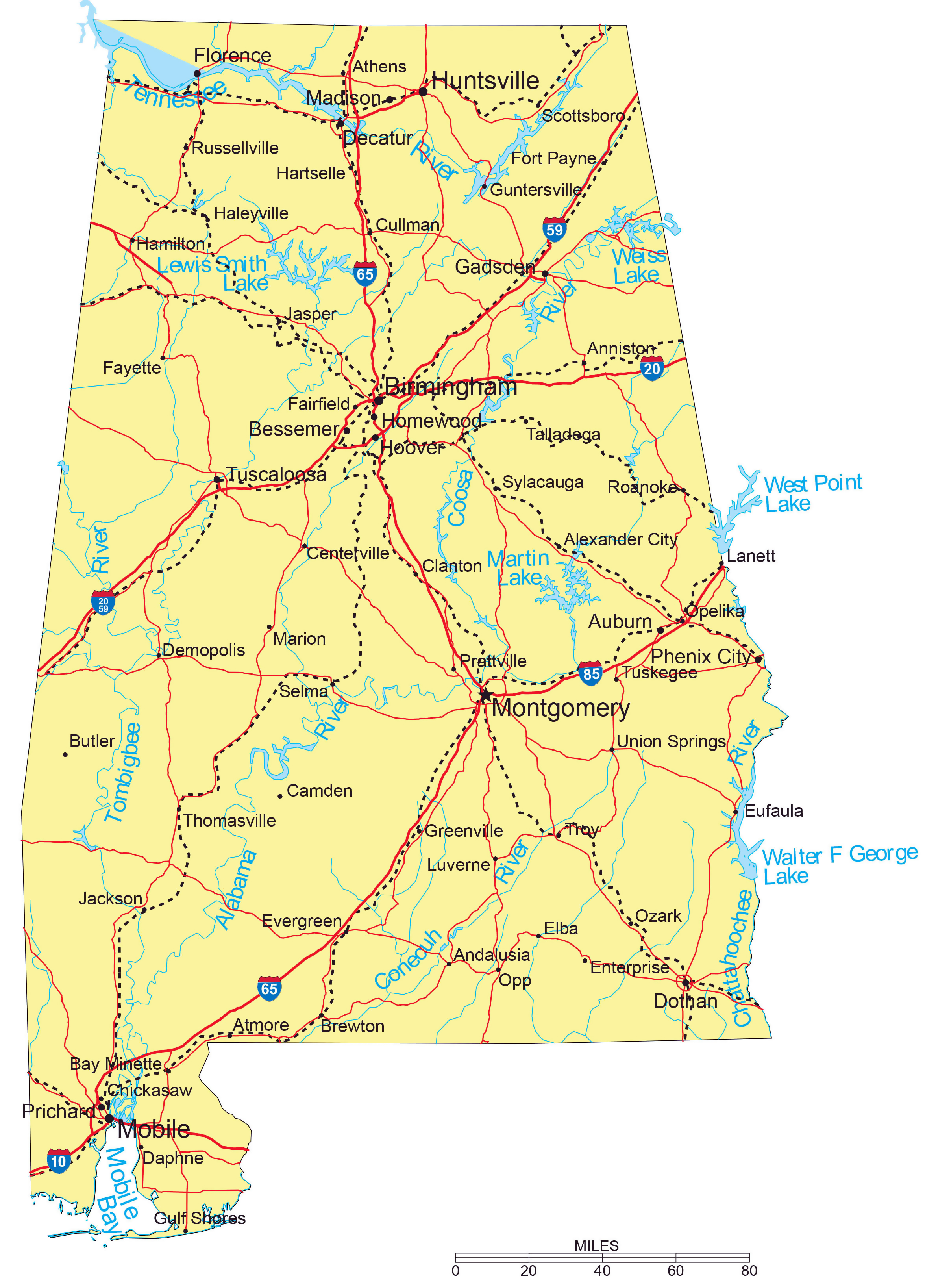 Large Detailed Highways Map Of Alabama With Major Cities Alabama