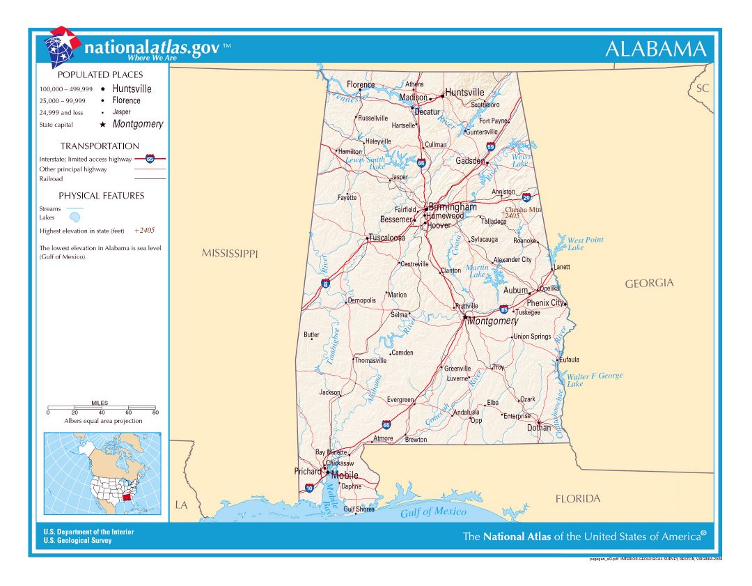 Large detailed map of Alabama state