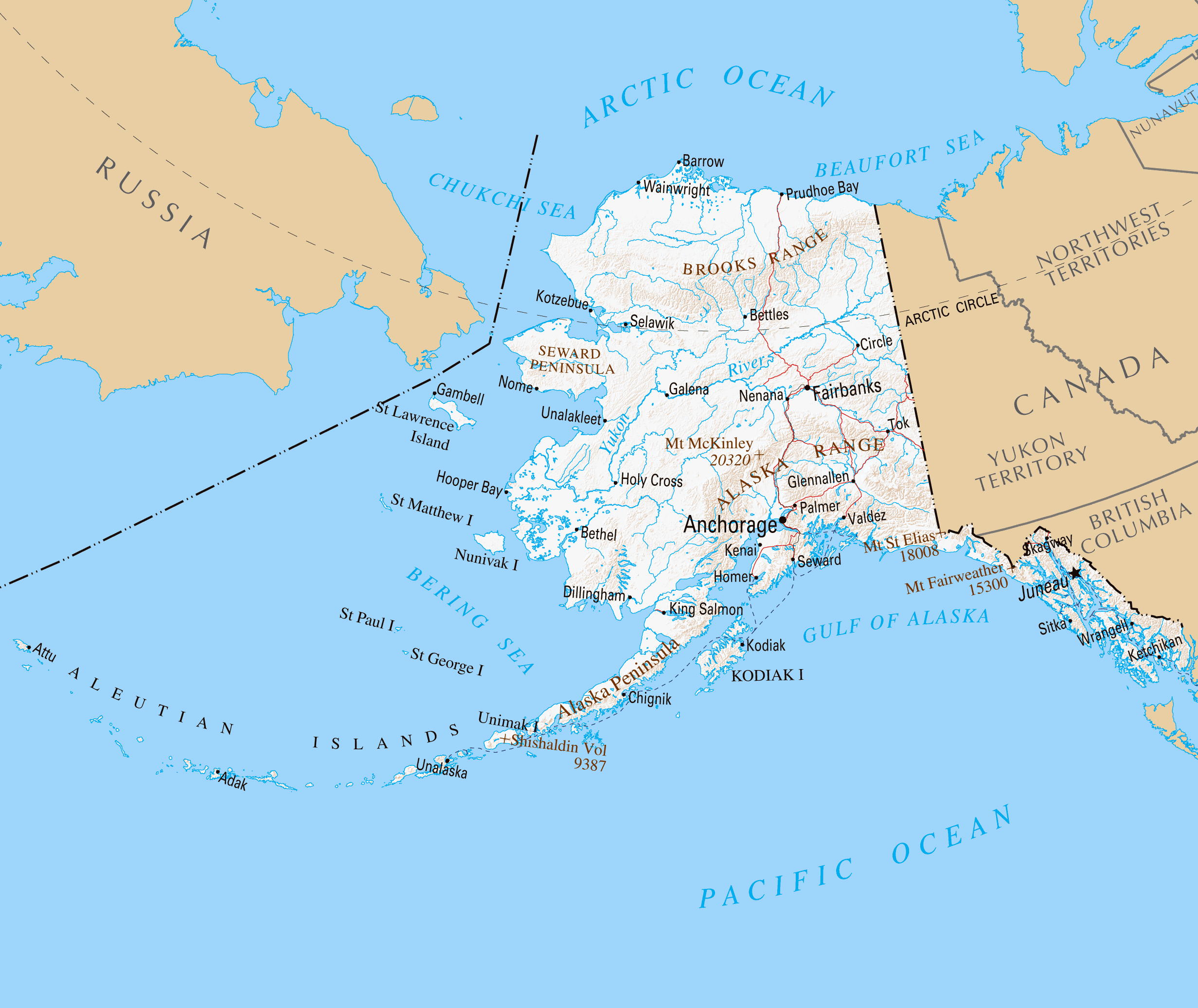 Large Detailed Map Of Alaska State With Relief And Cities 