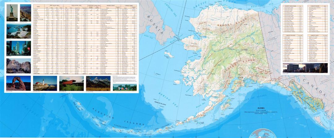 Large map of Alaska state with relief