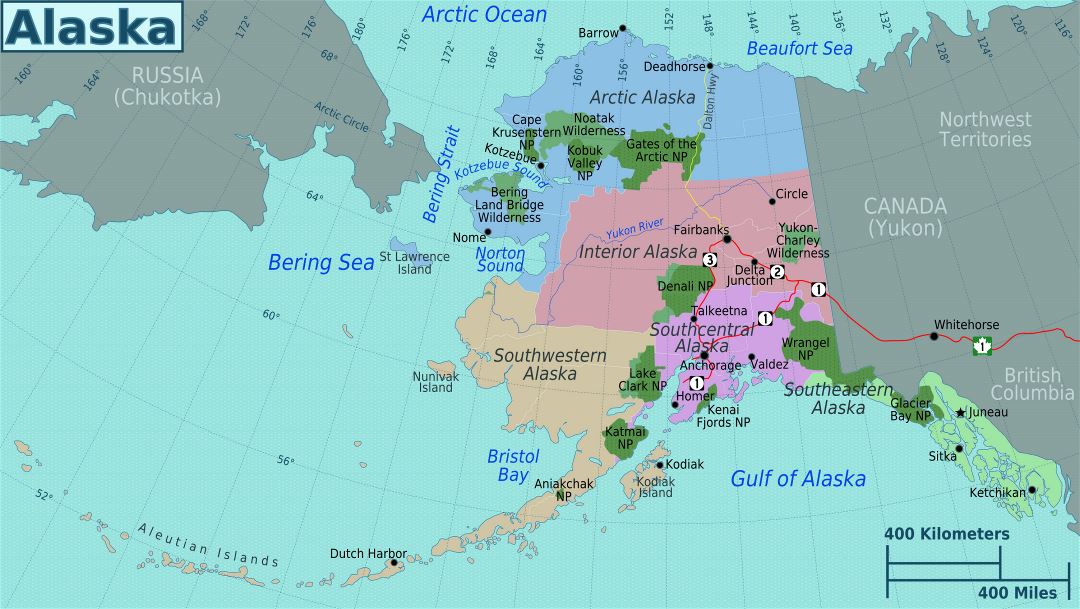 Large regions map of Alaska state
