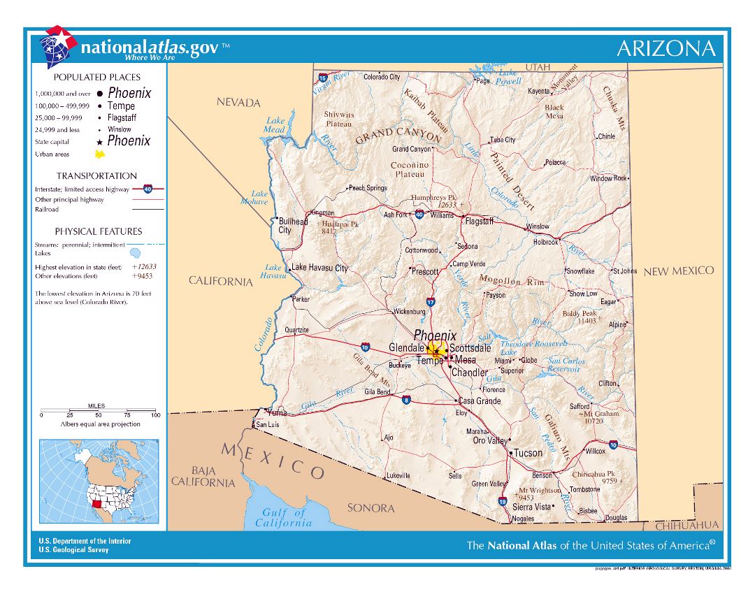 Large detailed map of Arizona state