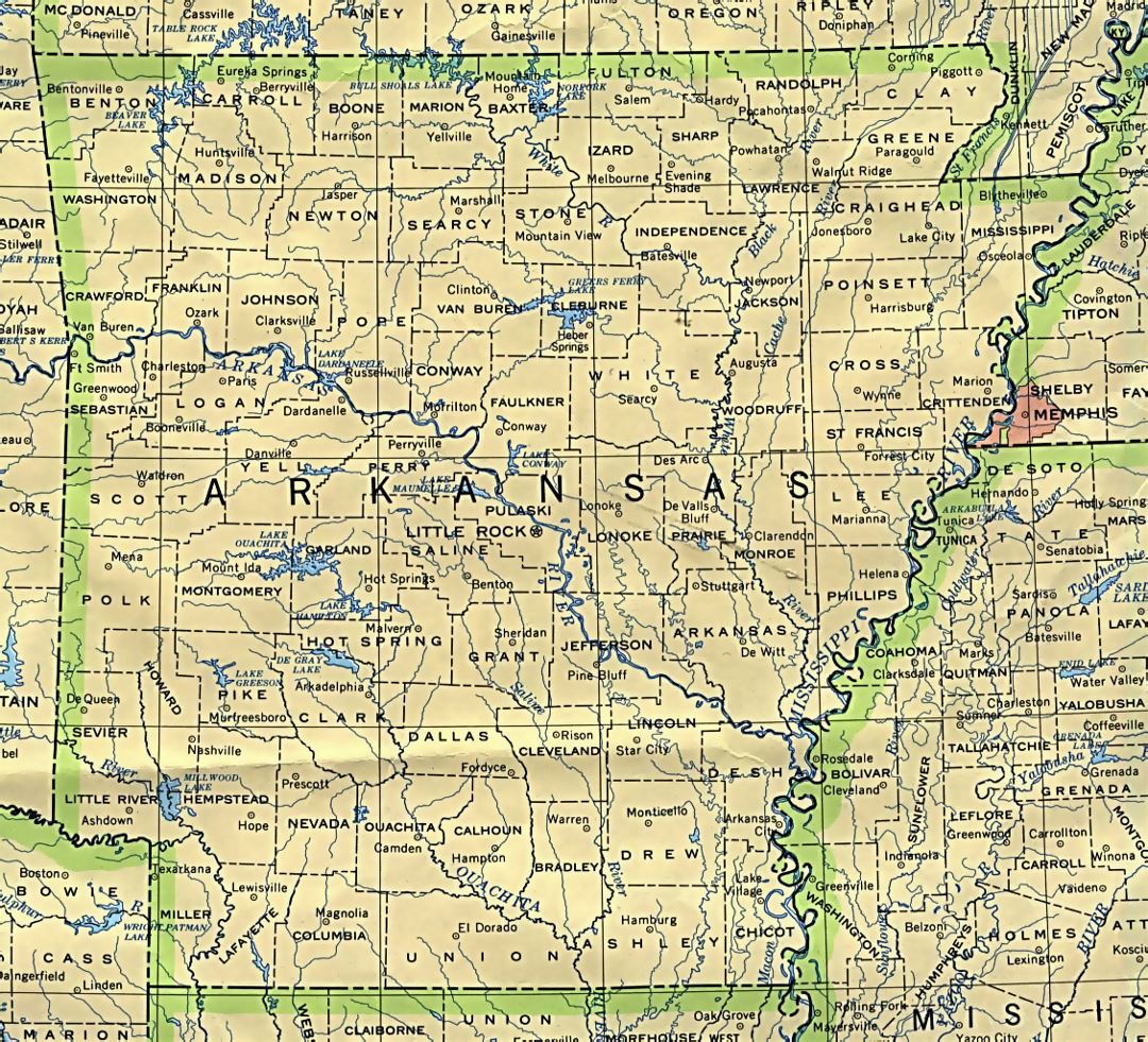 Administrative map of Arkansas state