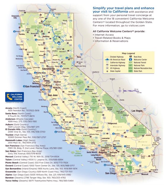 Large detailed California tourist map