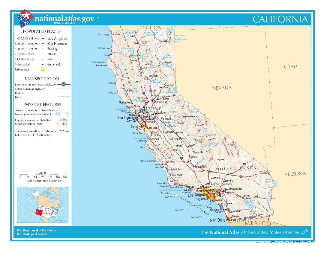 Large detailed map of California state