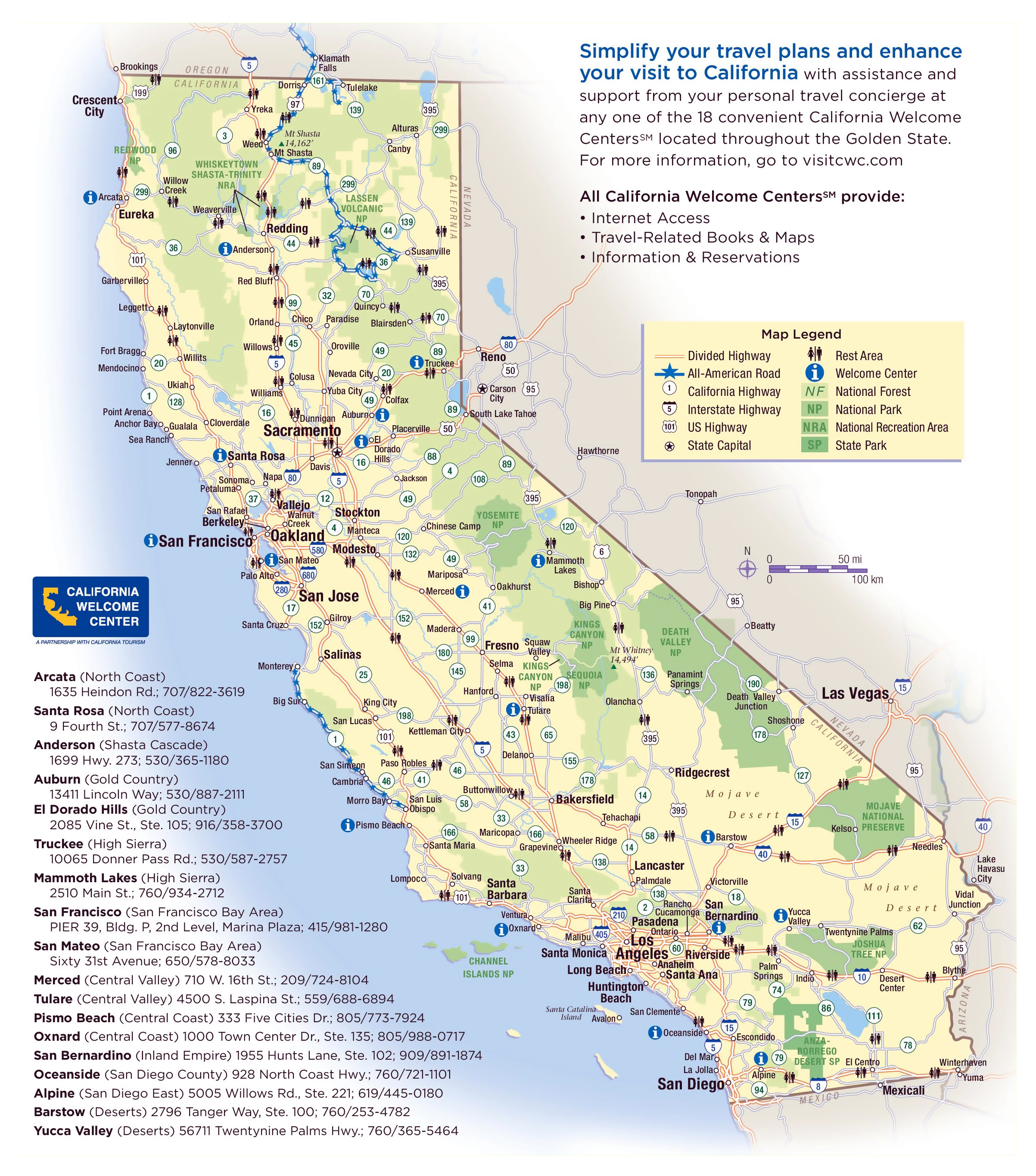 Large Detailed National Parks Map Of California State California
