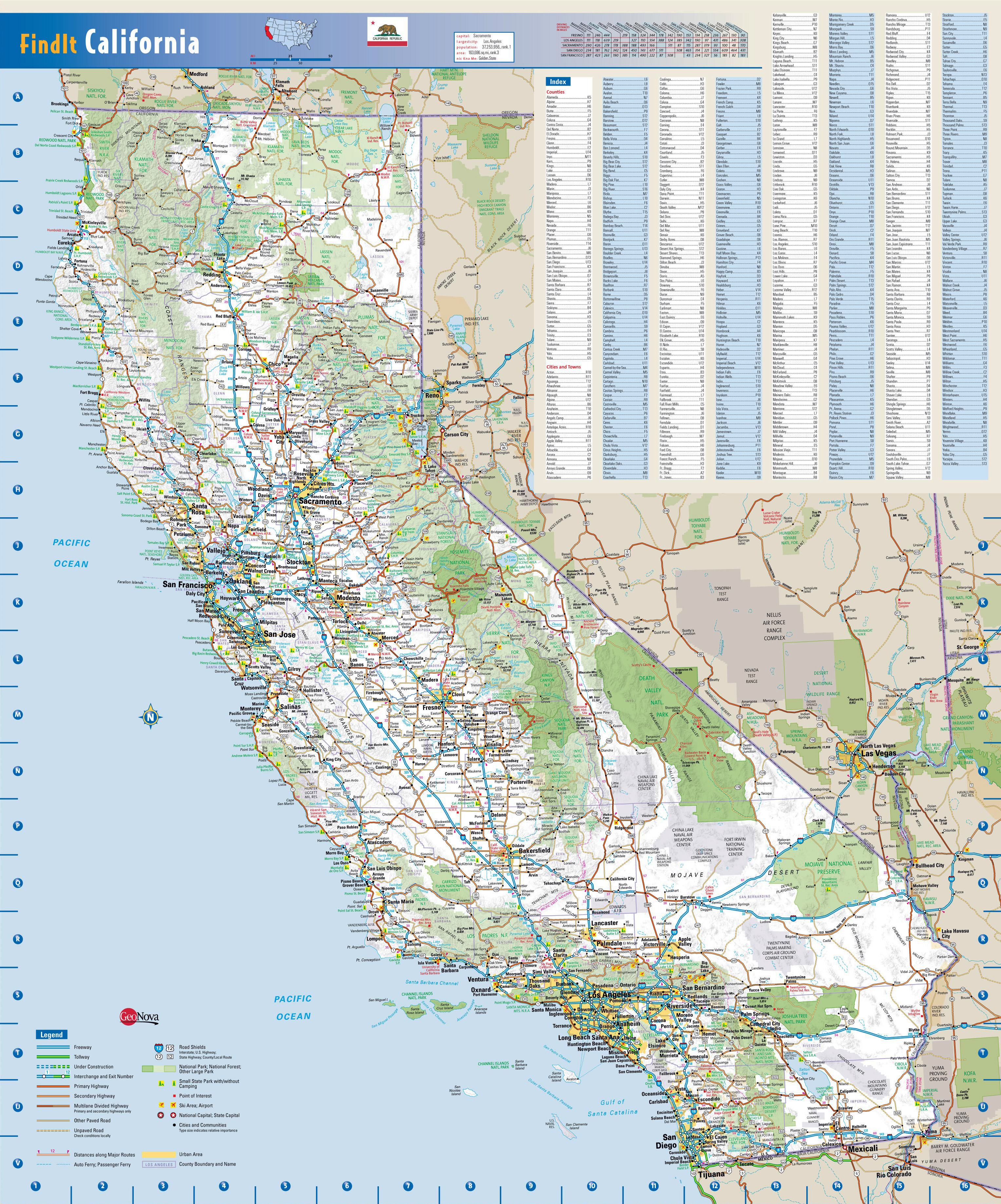 Large Roads And Highways Map Of California State With National
