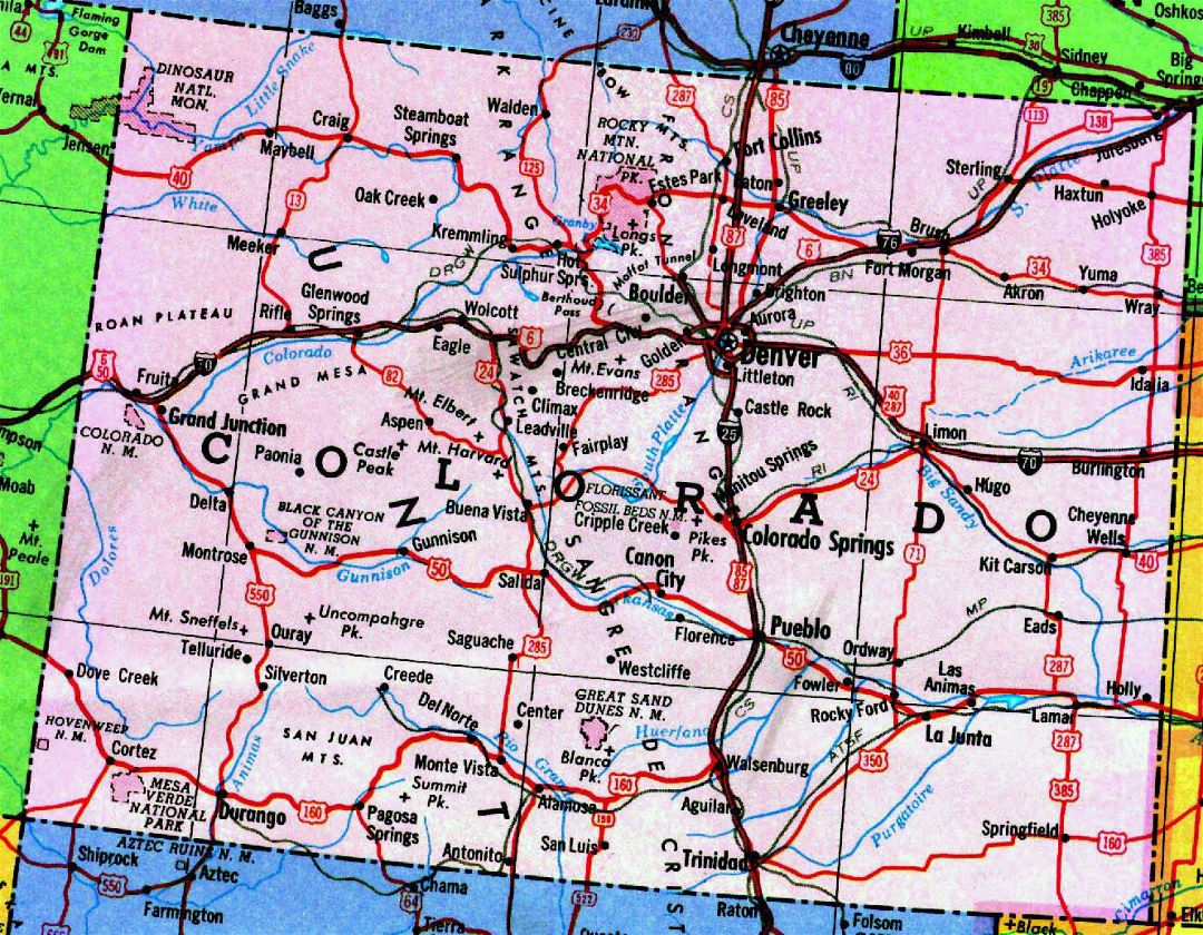 Highways map of Colorado state