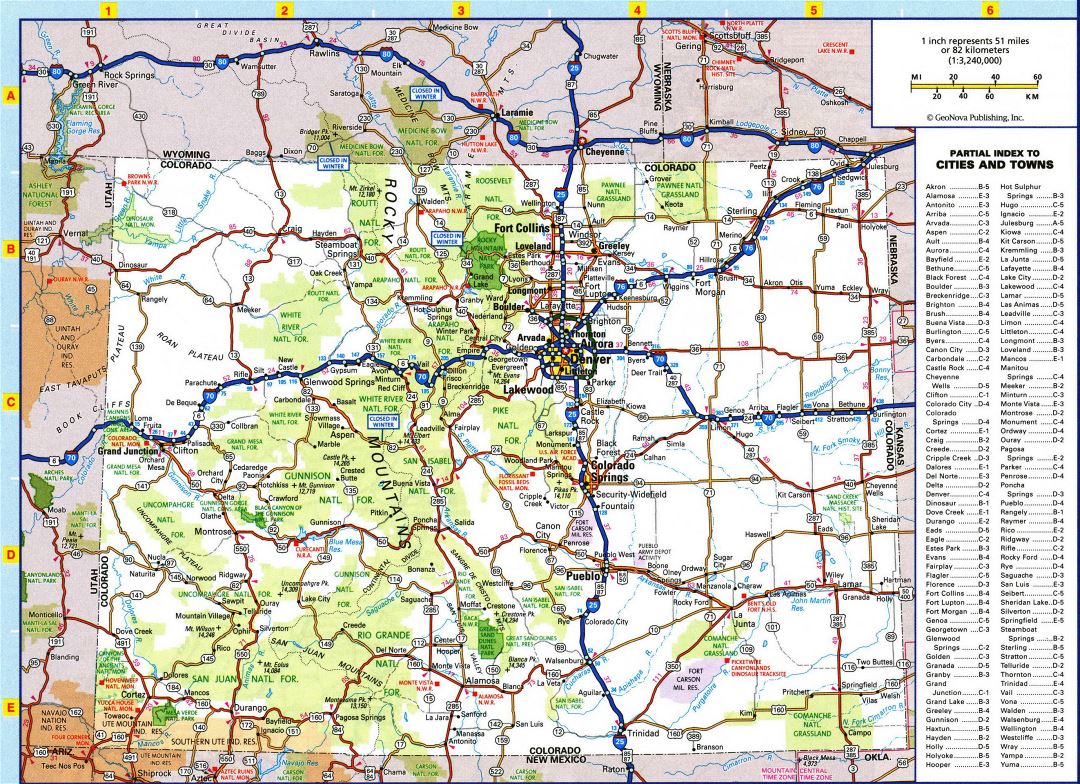 Large detailed roads and highways map of Colorado state with all cities and national parks