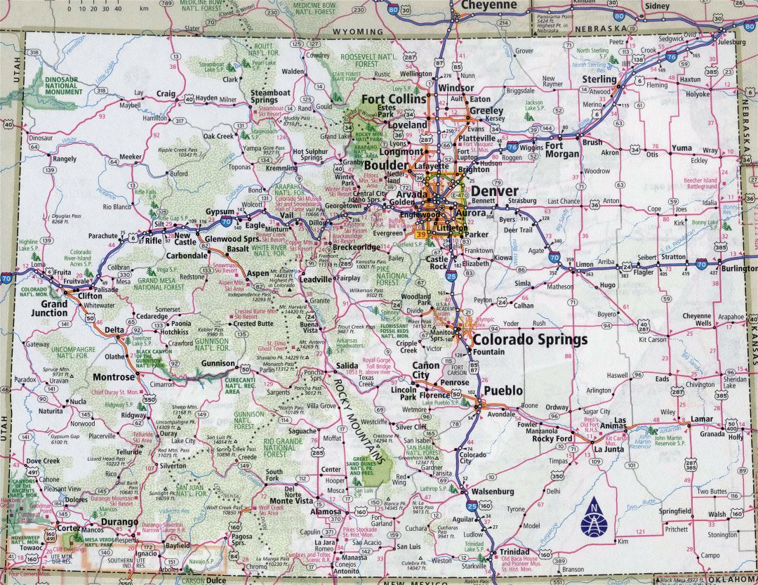 Large detailed roads and highways map of Colorado state with all cities