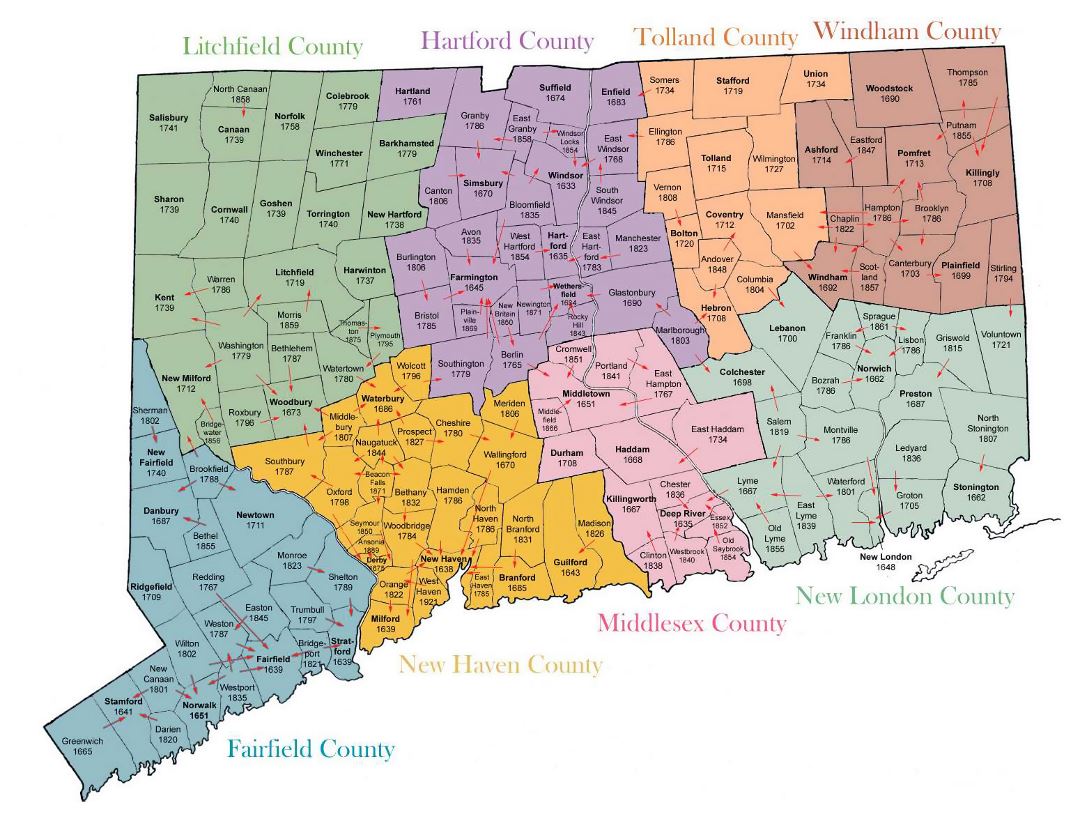 Detailed administrative map of Connecticut