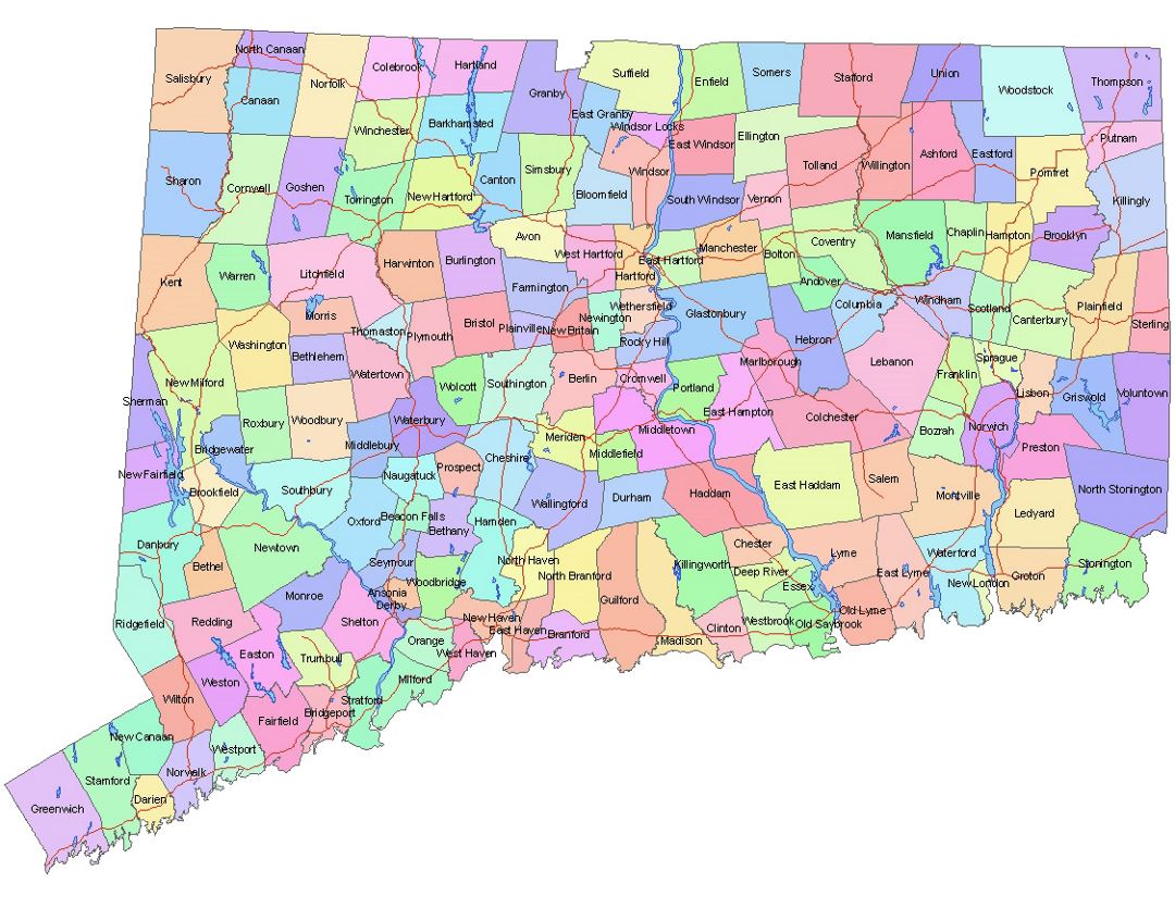 Detailed administrative map of Connecticut state