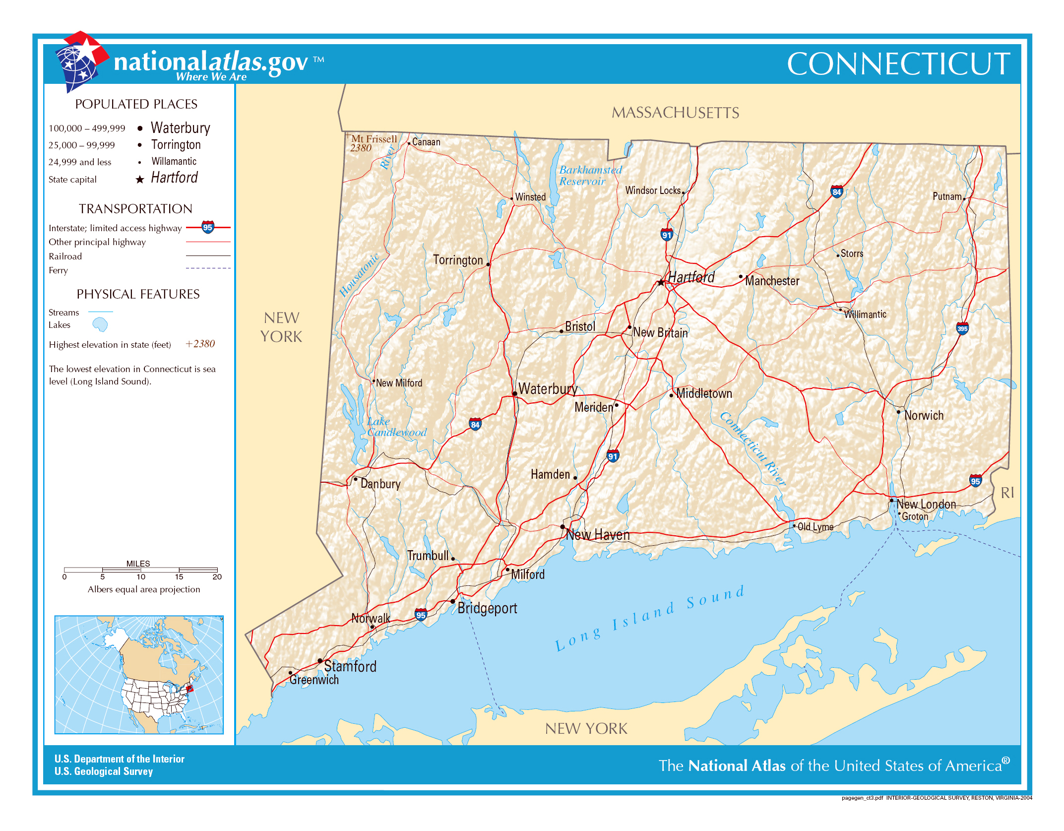 Large Tourist Illustrated Map Of Connecticut State Vi