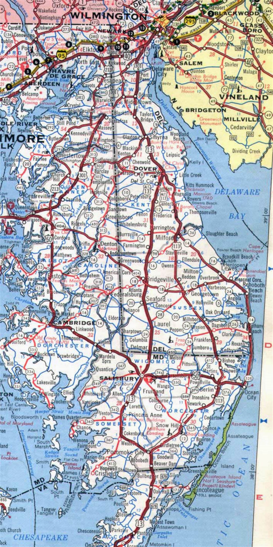 Roads and highways map of Delaware state - 1971