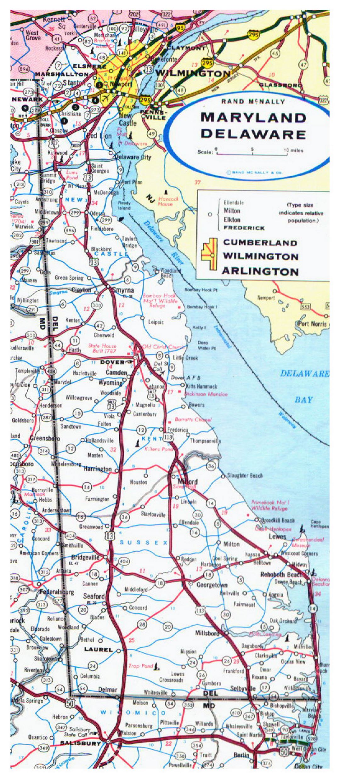 Roads and highways map of Delaware state - 1973