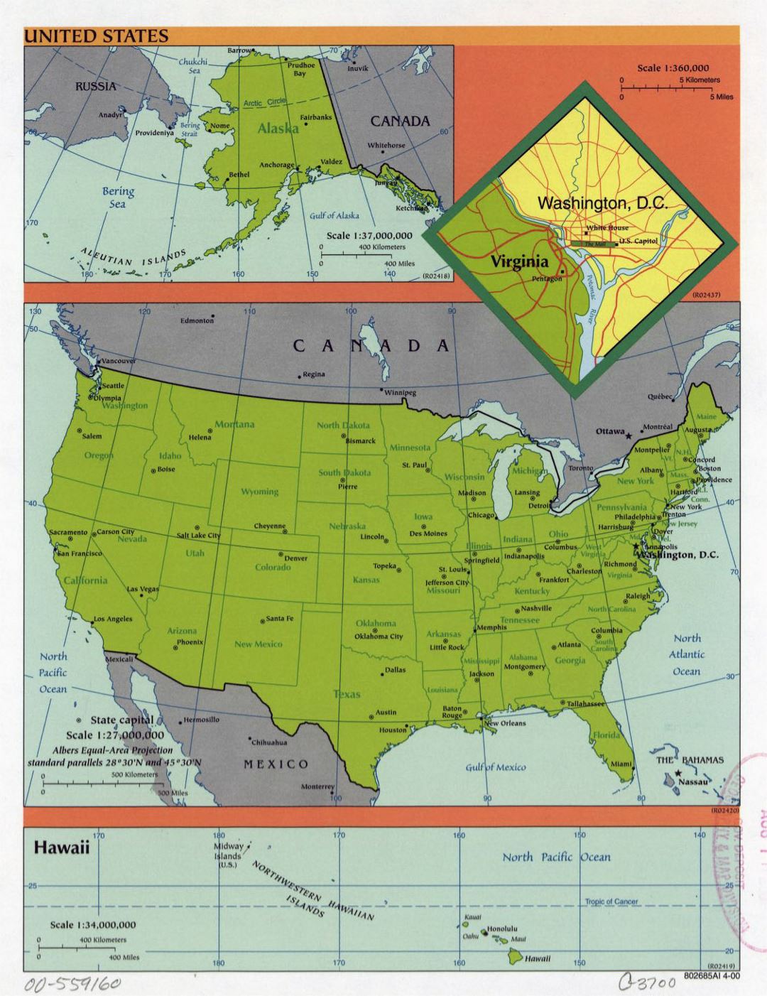 Detailed political and administrative map of the USA with major cities - 2000