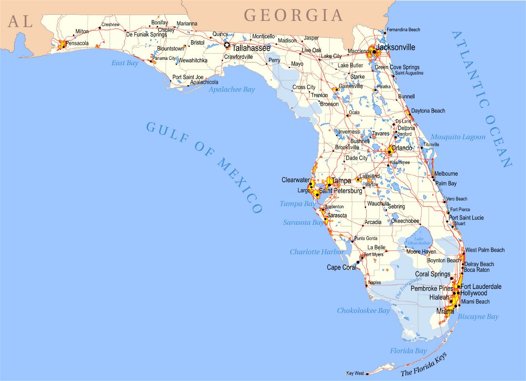 Detailed map of Florida state