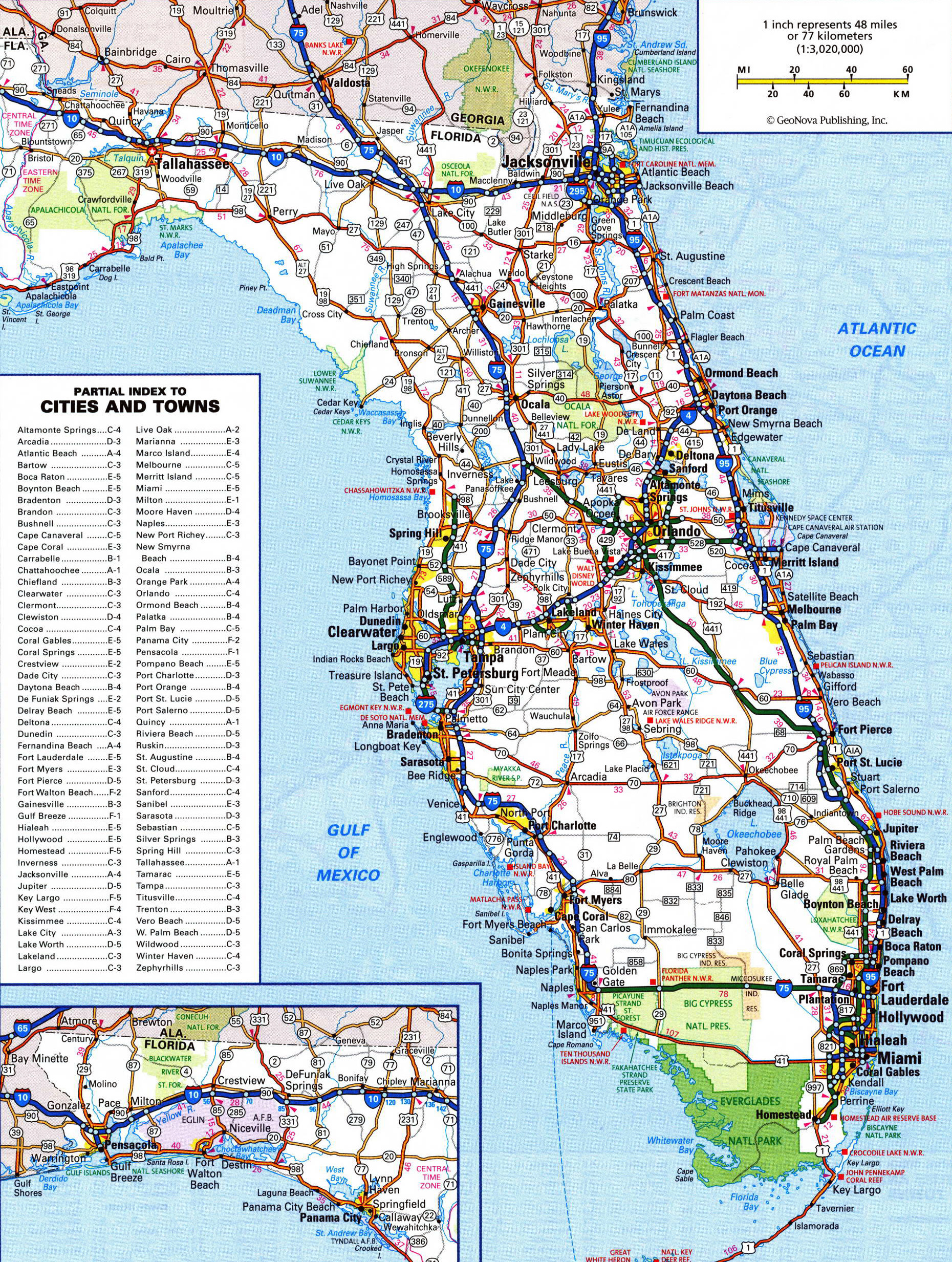 Large detailed roads and highways map of Florida state with all cities ...