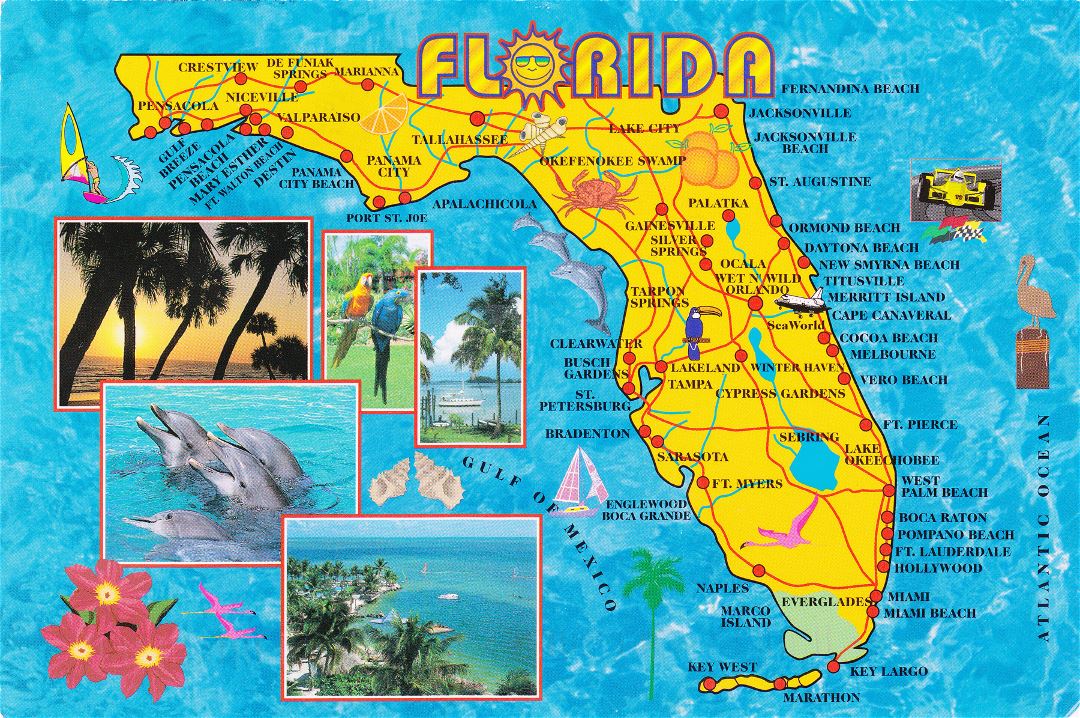 Large detailed tourist map of Florida state