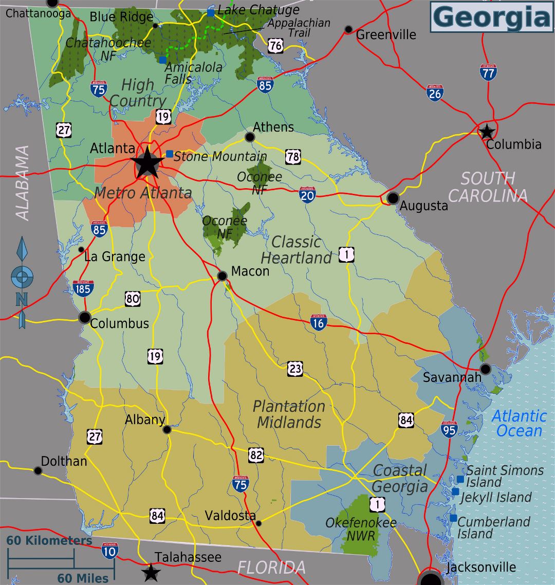 Large regions map of Georgia state