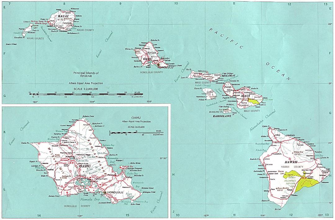 Map of Hawaii with roads and cities